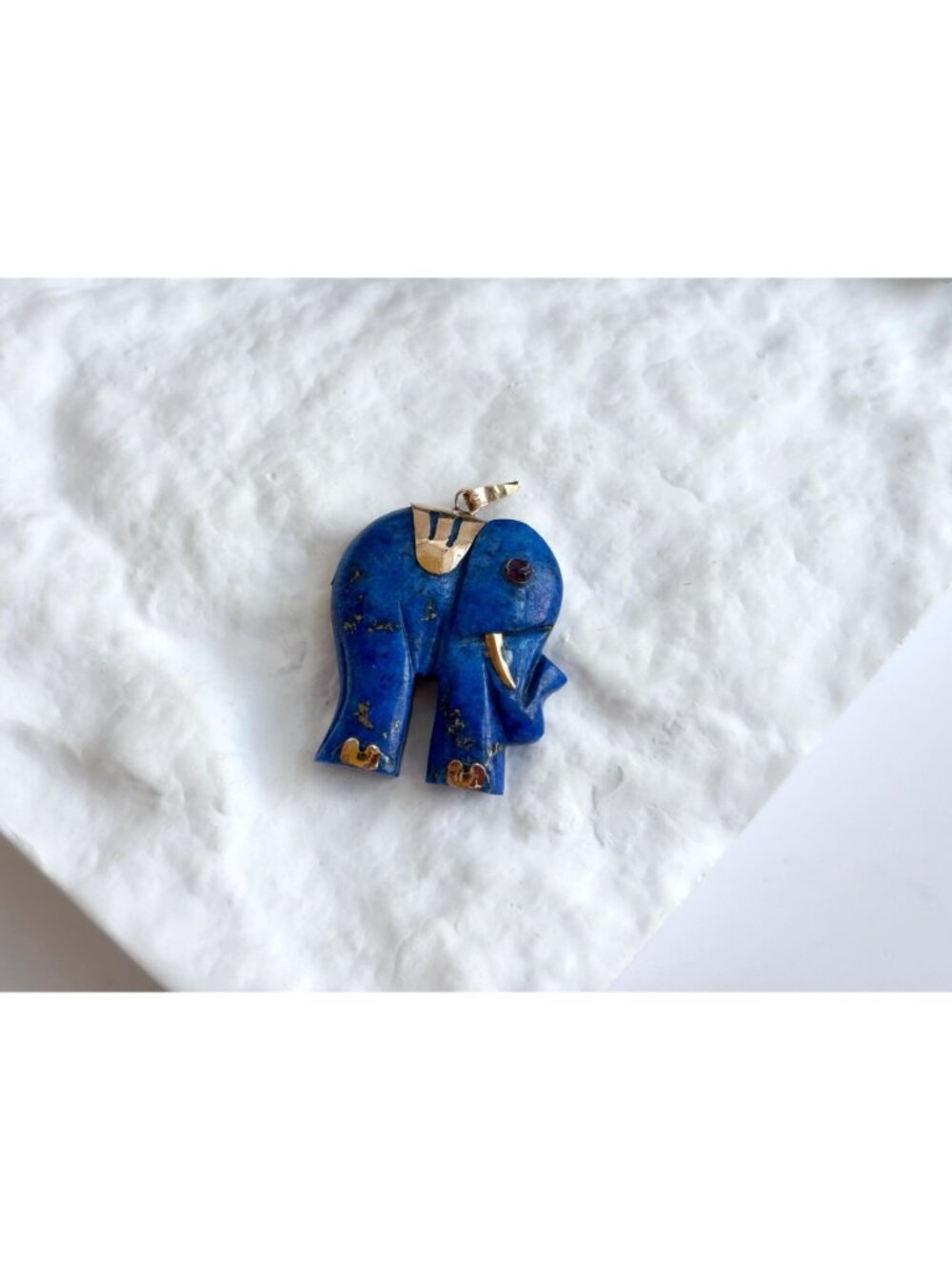 Lapis Lazuli Lucky Elephant Gold Overlay Sterling Silver 925 Vintage Pendant - Picture 2 of 9
